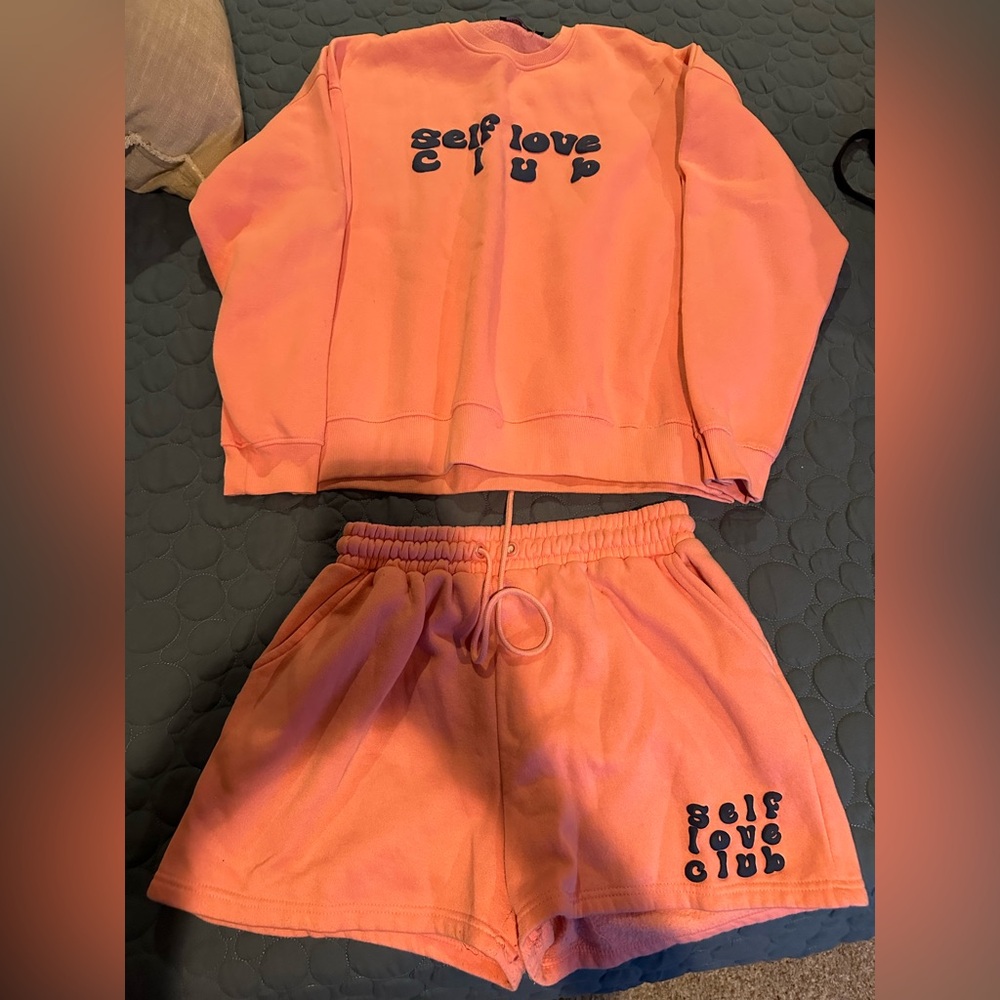 PrettyLittleThing Coral Lounge Set “Self Love Club”